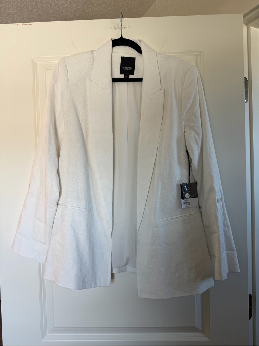 Simply Vera Vera Wang White Open Linen-Blend Blazer